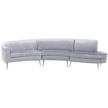 Sofá Semicircular 4 Plazas Terciopelo Gris Claro con Patas de Metal Dorado Moss