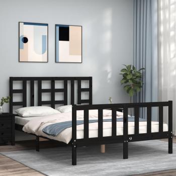 Cabecero de cama negro con estructura de madera maciza 140x200 cm