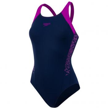Speedo Boom Splice Muscleback Bañador, Mujer, Azul Marino/Rosa