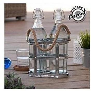 Botellas de Vidrio con Portabotellas Vintage Coconut