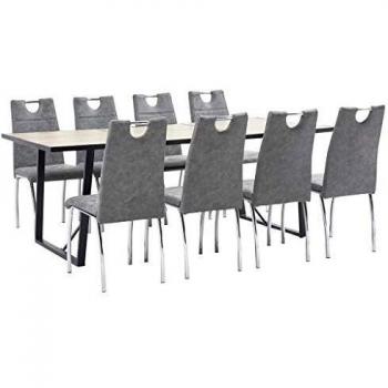 vidaXL Juego de Comedor 9 Piezas Cuero Sintético Mobiliario Hogar Decoración Casa Robusto Duradero Resistente Funcional Práctico Útil Gris Oscuro