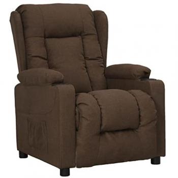 Sillón elevable de tela marrón con respaldo y reposapiés ajustables, ideal para descanso de ancianos, diseño reclinable para salón