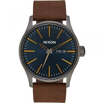 Nixon Watch A1052984 Sentry Leather Gunmetal/Indigo/Brown
