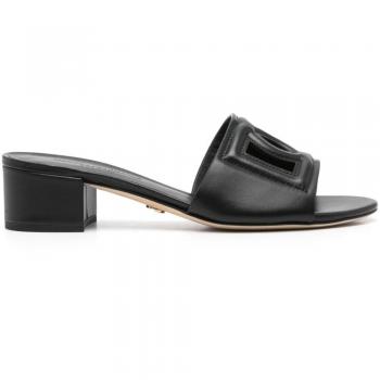 Dolce & Gabbana Women's Dg Logo Leather Sandals in Black | Size 37 | Heeled Mules, female, Black, Size: 7 US Leather heeled slides, Flat Sandals DOLCE & GABBANA Woman