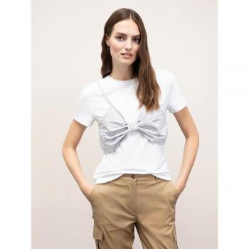 Camiseta de mujer de manga corta con rayas y lazo