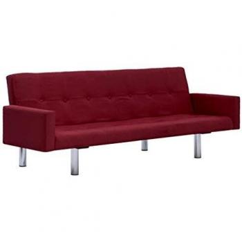 vidaXL Sof¨¢ cama con reposabrazos de poli¨¦ster color vino tinto