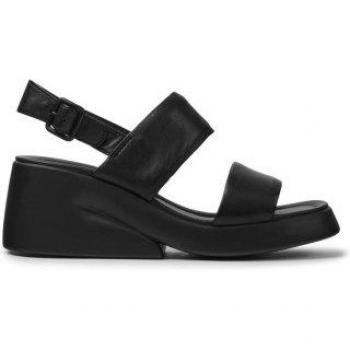 Sandalias de piel Kaah negro -Altura cuña 6.6cm-