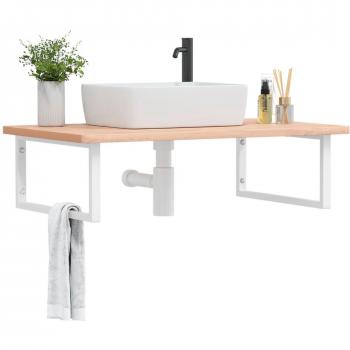 Estante de lavabo de pared de acero y madera maciza de haya vidaXL Marrón