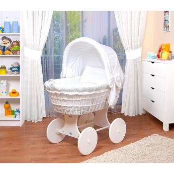 WALDIN Cuna Moisés, XXL, 26 modelos a elegir,Madera/ruedas lacado en blanco,color textil blanco