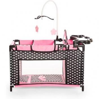 Bayer Design Doll Multi-Bed with Integrated High Chair, Changing Station, and Mobile - Black/Pink