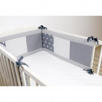 BEBILINO Cojín protector y chichonera VARIOS TAMAÑOS para cuna y cama de bebé ESTRELLAS GRISES
