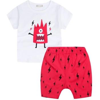 YueLian Bebés Niños Verano Novedad Manga Corta O-cuello Relámpago Monstruo Tuerto Polo Pulóver Camiseta Top Shorts Cojunto