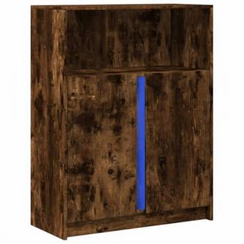 Aparador con LED de madera ingeniería en roble ahumado, dimensiones 77x34x100 cm, mueble de almacenaje tipo bufé