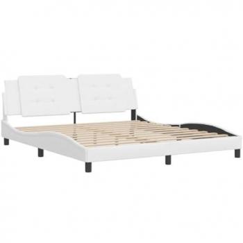 Estructura de cama con cabecero de cuero sintético blanco 180x200 cm