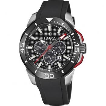Festina Chrono Bike F20642/4 Reloj Analógico para Hombre con Correa de Caucho Negro, Esfera Negra y Función de Cronógrafo