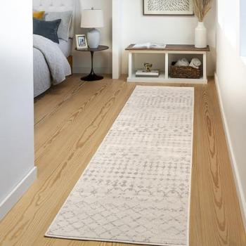 Alfombra Surya Lyon Étnica Boho Rectangular 80x150 cm, Pelo Corto, Berber, Color Blanco y Gris