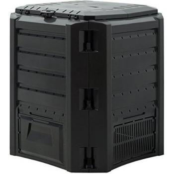 Compostador Orgánico 380L Negro Plástico 72x72x83cm con Cubre y Trampa de Extracción