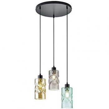 Lámpara Colgante Trio Swirl Disco 3 Luces E27 Negra con Vidrio de Color