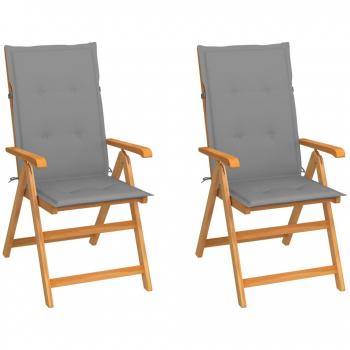 vidaXL Silla de jardín 2 uds madera teca con cojines estampado hojas
