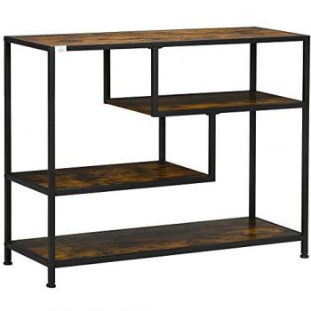 Mesa Consola Industrial de Acero con 4 Niveles y Protección Antivuelco, 99,6 x 33,6 x 74 cm