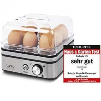 Caso E9 Cocedor de Huevos al Vapor, 400 W, 1 Liter, 44 Decibeles, Control Electrónico con Función de Apagado Temprano, Capacidad para 8 Huevos, Ac