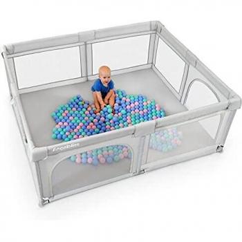 ANGELBLISS Parque de juegos para bebés, centro de actividades para niños en interiores y exteriores con base antideslizante, patio de juegos de seguridad resistente con malla transpirable súper suave