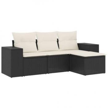 4-Piece Black Poly Rattan Garden Sofa Set with Cushions