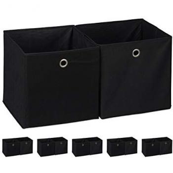 Set de 12 Cajas de Almacenaje Textiles Cuadradas para Estanterías, 30 x 30 x 30 cm, Color Negro