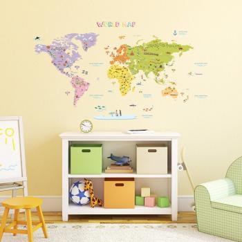 DECOWALL DAT-1306N Mapamundi de Color Peel and Stick Etiqueta de la pared Pegatinas 128.5 x 71.5cm