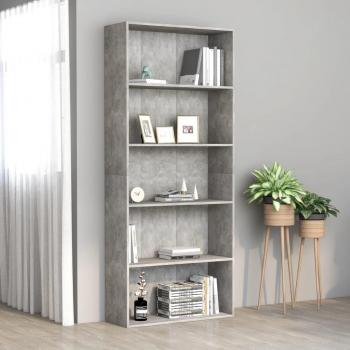 Estantería de 5 niveles en hormigón gris y madera multicapa, dimensiones 80x30x189cm