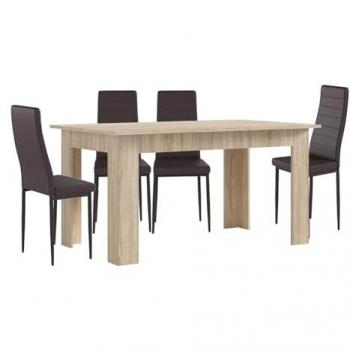 Pack Mesa de Comedor o Cocina Cambria + 4 Sillas en Polipiel y Metal Marrón