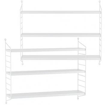 Juego de 2 estanterías de pared Strängnäs, acero duradero, 3 niveles ajustables, 50x60x15 cm - Blanco mate