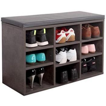 RICOO Banco zapatero con asiento 79 x 49 x 30 cm Mueble recibidor Gris cemento – Organizador zapatos WM035-BG-A