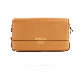 Burberry Grace Small Nutmeg Smooth Leather Flap Crossbody Clutch Handbag Purse