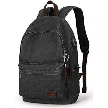 Muzee Mochila de Lona,Mochila Antirrobo Mochila Escolar Viaje Mochila de Lona Apto para portátil de 15,6 Pulgadas,Mochila Hombre para Laptop Mochila Mujer,con Puerto de Carga USB,Negro