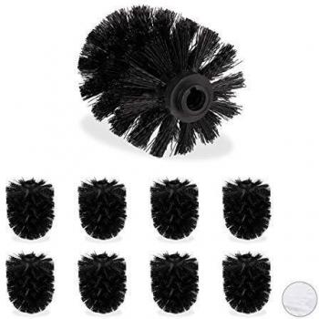Juego de 9 Cabezas de Repuesto para Escobillas de Baño Relaxdays, Plástico, Rosca de 12 mm, Diámetro 7 cm, Color Negro