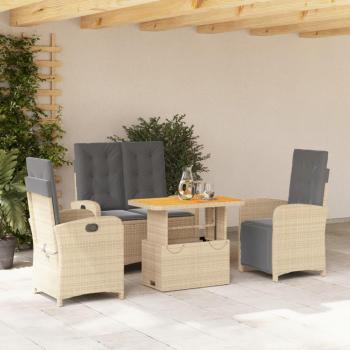 Set de comedor de jardín con cojines 4 piezas ratán sintético beige