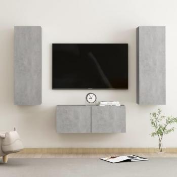 vidaXL Set de muebles de salón TV 3 piezas madera ingeniería 80 x 30 x 30 cm, Mueble TV aglomerado gris hormigón