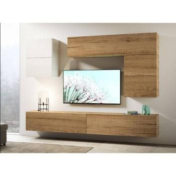 Módulo de TV Suspendido Modular en Madera Natural Bela - 268 cm - 7 Piezas