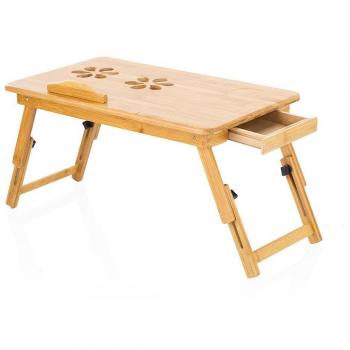 Bramley Power Mesa grande de bambú de altura ajustable, portátil y plegable para el ordenador portátil, bandeja, mesa para la cama con cajón
