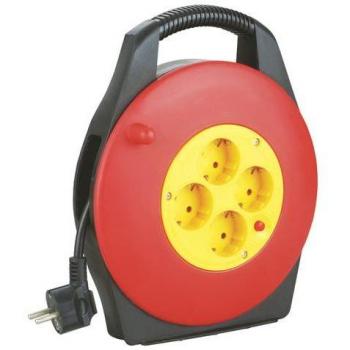 Elbat Enrollador Alargador con Protección Térmica - 4 Schuko - Carga Máxima Enrollado 1100W, Desenrollado 3200W - Cable de 10 Metros