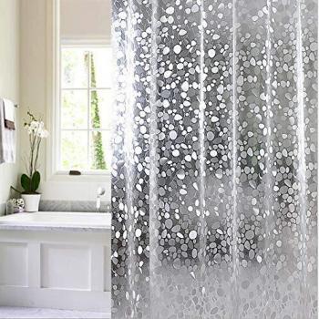 Echoice 2 en 1 Cortina de Ducha +Esponja Exfoliante Patrón de adoquines Cortinas de Baño de EVA Impermeable Resistente Imanes en la Parte Inferior