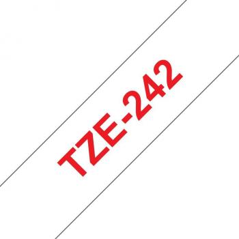 Cinta Laminada de Etiquetas Brother TZe242 - Texto rojo sobre fondo blanco - Ancho 18mm x 8 metros