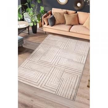 Alfombra Geométrica Vintage Paula 2888 Beige con Relieve, 160x230 cm
