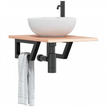 Estante de lavabo de pared en acero y madera maciza de roble - Marrón - Tamaño: 40 x 60 x 2 cm
