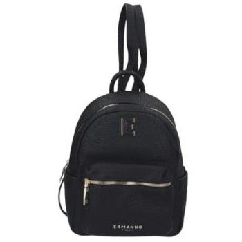 Ermanno Scervino Black Women's Logo Front Zip Backpack