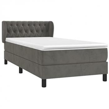 Cama box spring con colchón terciopelo gris oscuro 90x190 cm