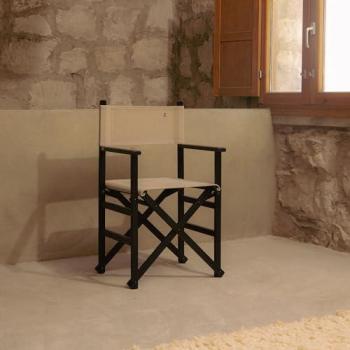 Sillón Director Plegable Scalpers en Color Wengué con Lona Piedra, Fabricado en Madera de Haya de Primera Calidad