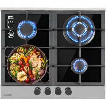 Cocina de gas Klarstein Alchemist 4 zonas, quemadores de aluminio, vitrocerámica negra