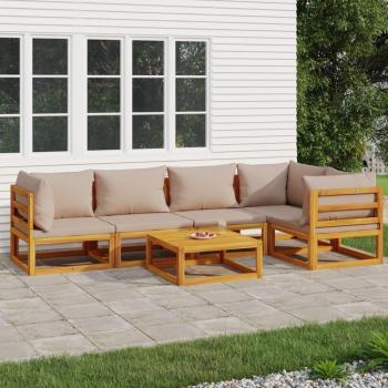 Juego de muebles de jardín 6 piezas de madera maciza con cojines gris taupé
